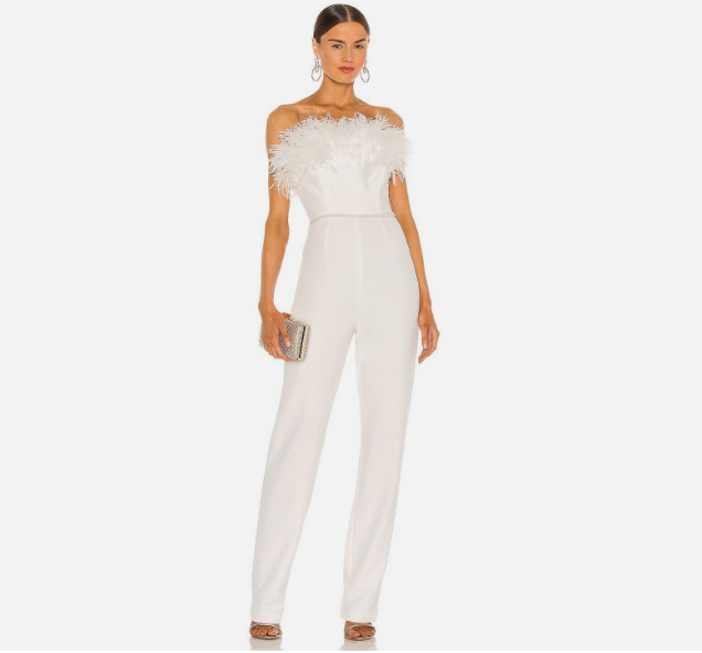 BRONX AND BANCO Revolve Lola Blanc Feather Jumpsuit Wedding Size S / 4 *NEW*