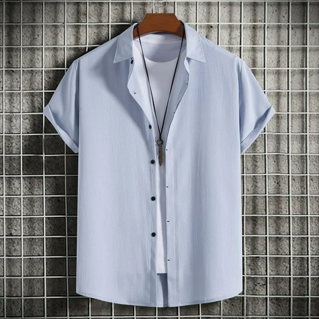 Hawaiian Shirt For Men New Short Sleeve Shirt Loose Solid Button Short Sleeve Shirt Cotton Shirt White