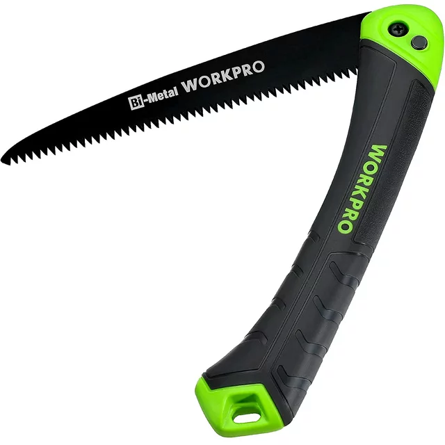 WORKPRO Folding Saw, Small Hand Pruning Saw with 7 Inch Blade - Portable Camping Saw with Triple Cut Teeth for Trees Trimming Branches Cutting Gardening Hunting, Push Button Lock