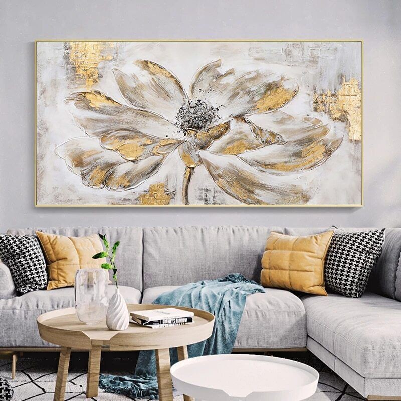 Golden Flower Abstract Canvas Painting Canvas Wall Art Home Decor Posters Prints