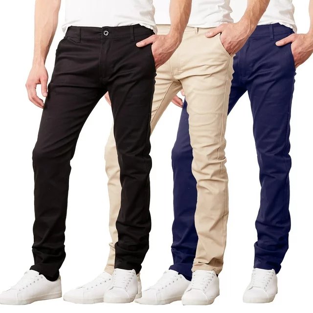 Mens Slim Fit Cotton Stretch Chino Pants (3-Pack)