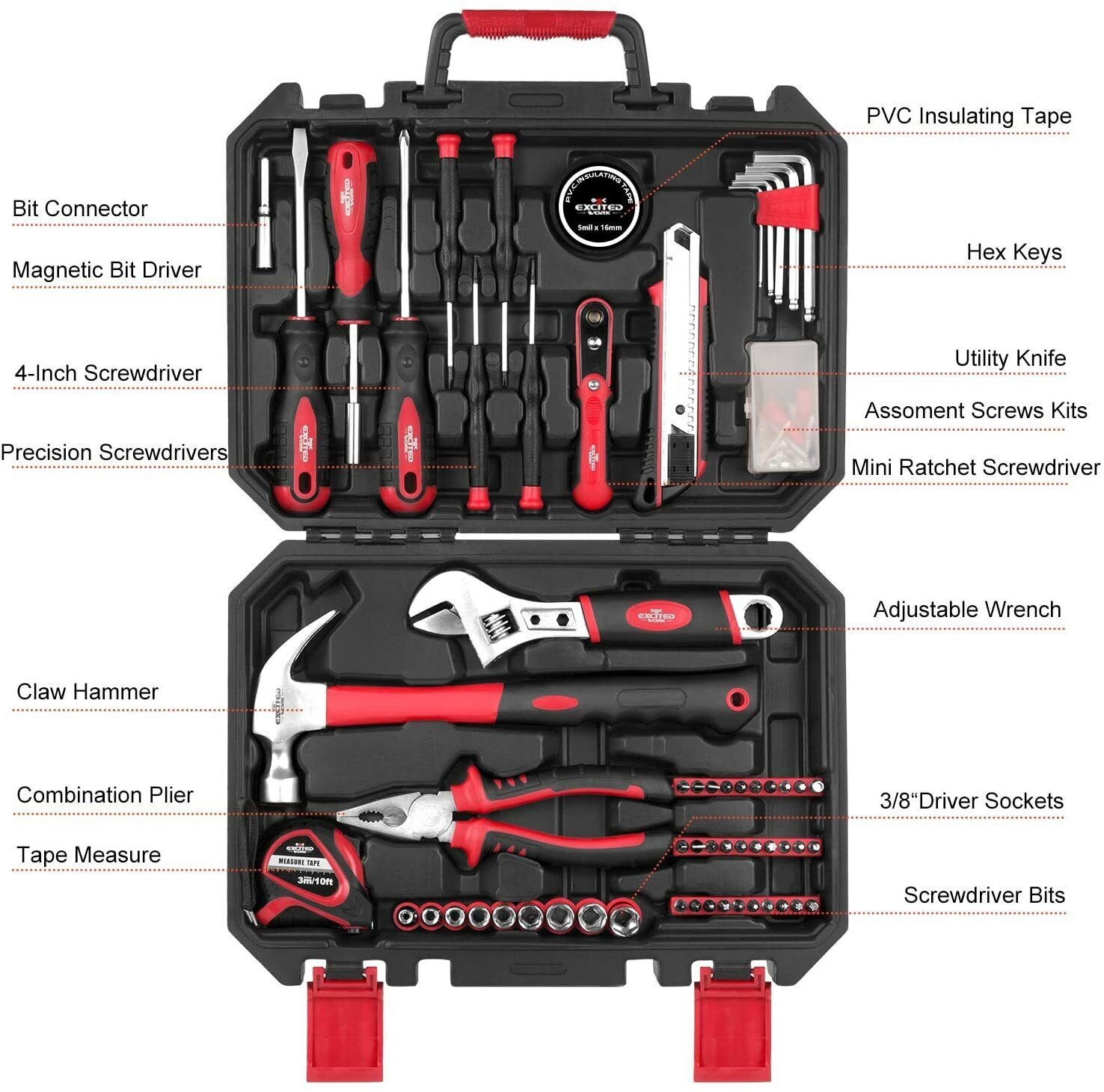 Home Repair Tool Kit 100 Pc Multi-Functional House Hand Set Plastic Storage Case