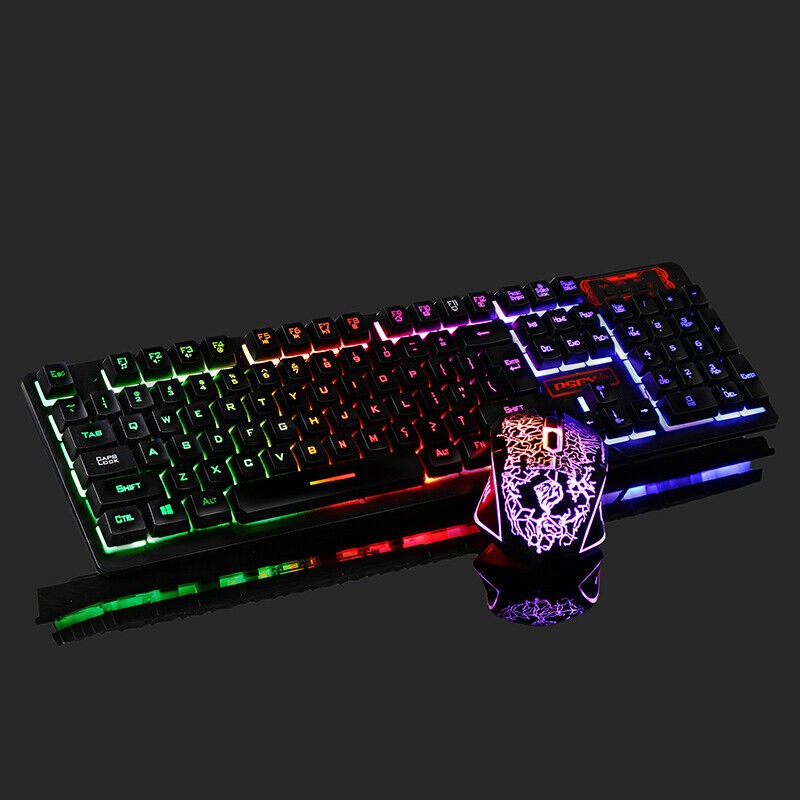 Rainbow LED Gaming Keyboard and Mouse Set Multi-Colored Backlight Mouse